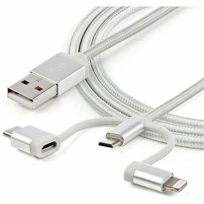 StarTech.com 1m USB Multi Charger Cable - Braided Nylon, MFi Certified, USB 2.0, 3-in-1 Micro USB, USB-C, Lightning