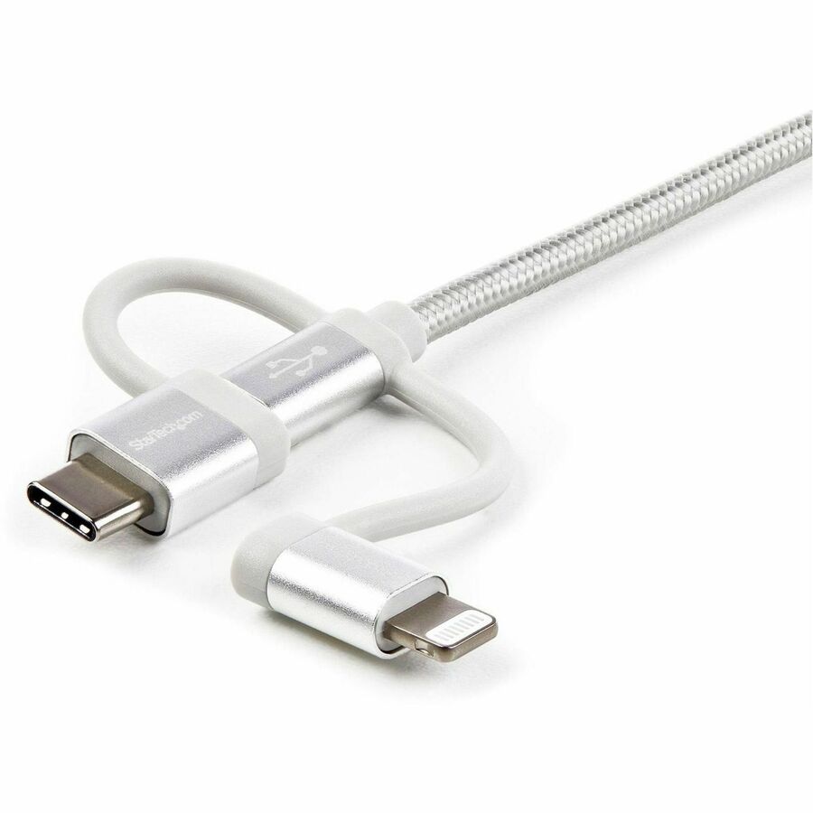 StarTech.com 1m USB Multi Charger Cable - Braided Nylon, MFi Certified, USB 2.0, 3-in-1 Micro USB, USB-C, Lightning