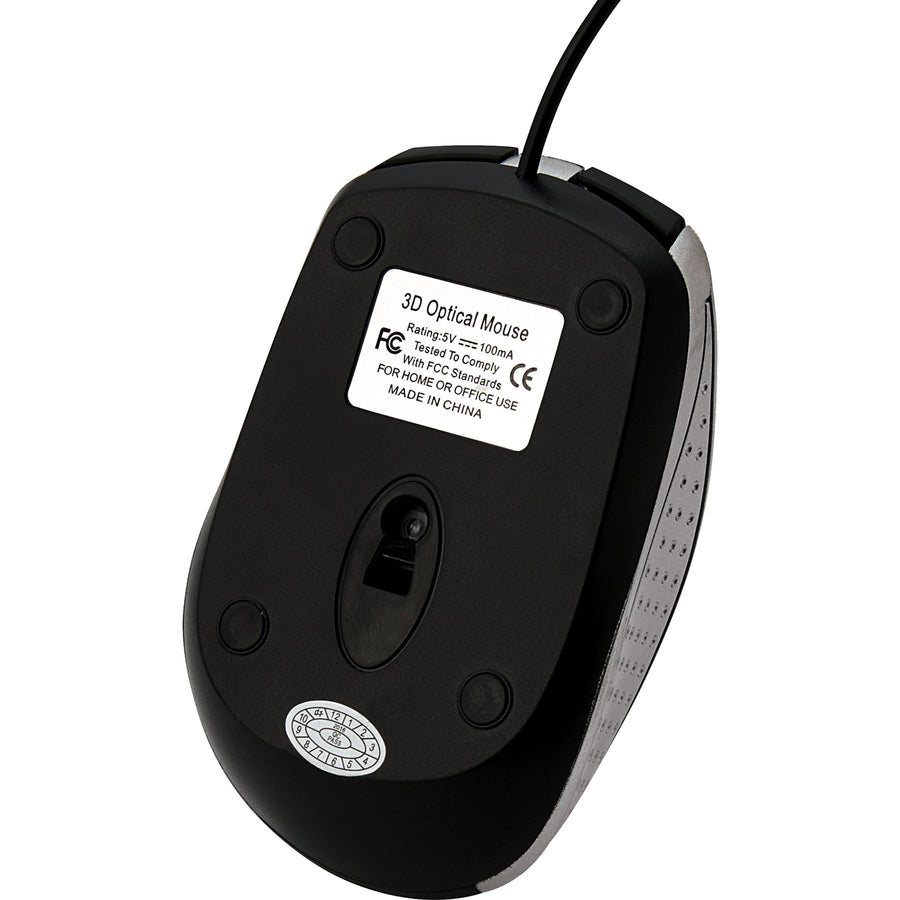 Verbatim Corded Notebook Optical Mouse - Silver with High-Resolution Tracking and Scroll Wheel