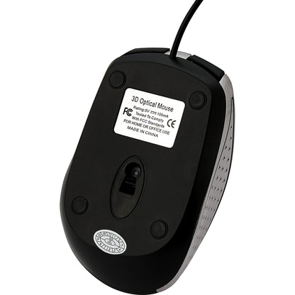 Verbatim Corded Notebook Optical Mouse - Silver with High-Resolution Tracking and Scroll Wheel