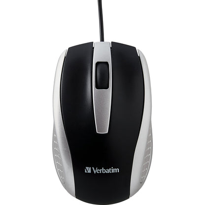 Verbatim Corded Notebook Optical Mouse - Silver with High-Resolution Tracking and Scroll Wheel