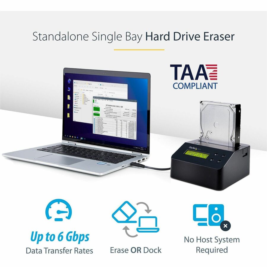 StarTech.com SDOCK1EU3P2 Hard Drive Eraser and Dock for 2.5"/3.5" SATA Drives with Secure Erase and USB 3.0 Support