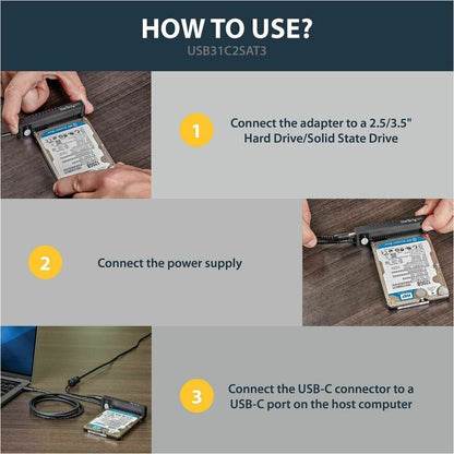 StarTech.com USB-C to SATA Adapter Cable for 2.5" and 3.5" SSD/HDD Drives - USB 3.1 Gen 2 (10Gbps) Data Transfer Cable