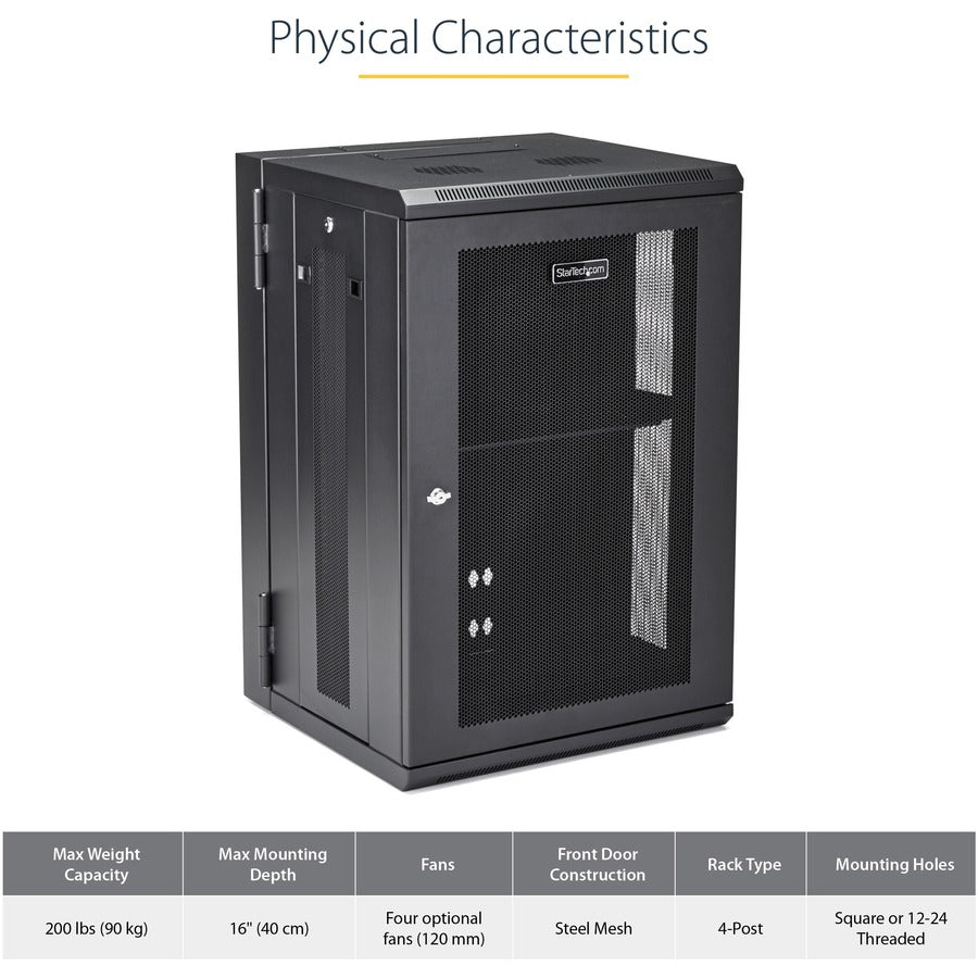 StarTech.com 18U Wall Mount Network Cabinet with Hinged Back Panel and Cooling Options