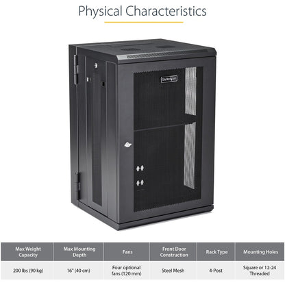 StarTech.com 18U Wall Mount Network Cabinet with Hinged Back Panel and Cooling Options