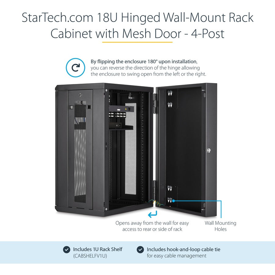 StarTech.com 18U Wall Mount Network Cabinet with Hinged Back Panel and Cooling Options