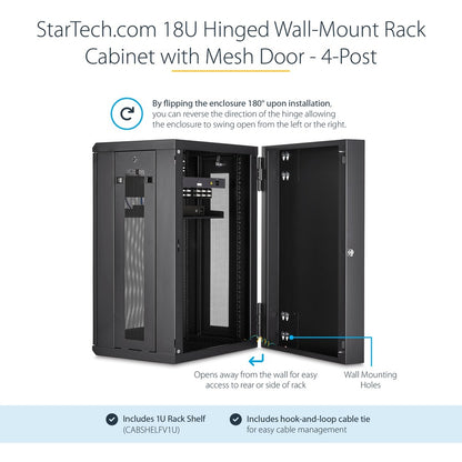 StarTech.com 18U Wall Mount Network Cabinet with Hinged Back Panel and Cooling Options