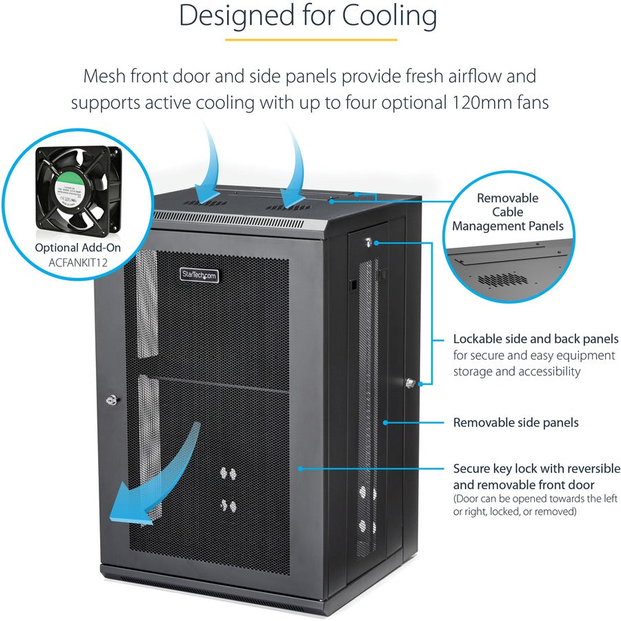 StarTech.com 18U Wall Mount Network Cabinet with Hinged Back Panel and Cooling Options