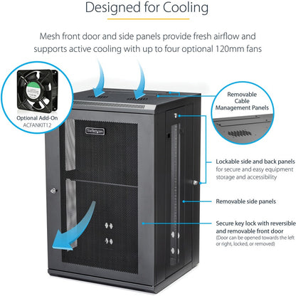 StarTech.com 18U Wall Mount Network Cabinet with Hinged Back Panel and Cooling Options