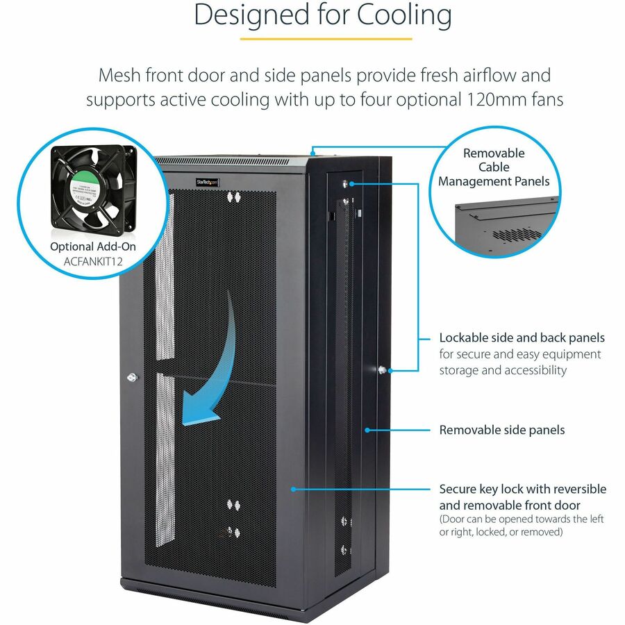 StarTech.com 26U Wall Mount Server Rack Cabinet - 20 in. Depth, Lockable, Hinged Door for Data and Network Equipment