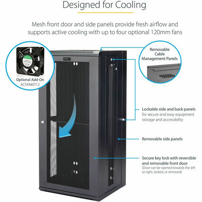 StarTech.com 26U Wall Mount Server Rack Cabinet - 20 in. Depth, Lockable, Hinged Door for Data and Network Equipment