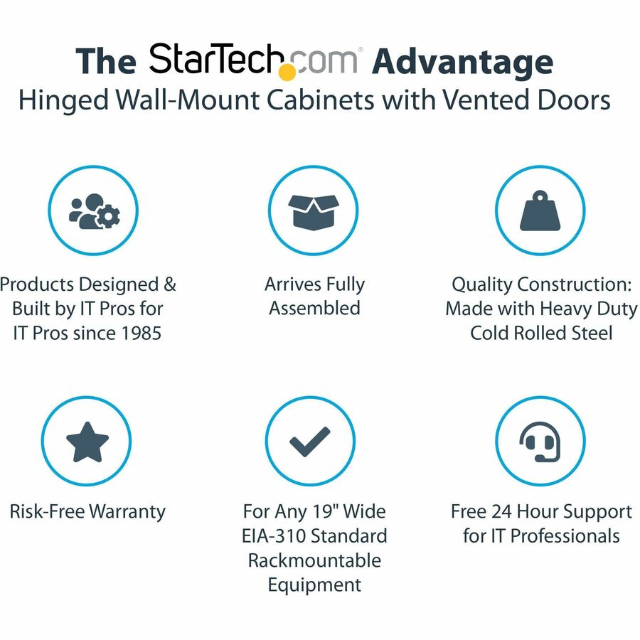 StarTech.com 26U Wall Mount Server Rack Cabinet - 20 in. Depth, Lockable, Hinged Door for Data and Network Equipment