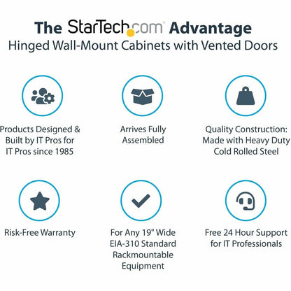StarTech.com 26U Wall Mount Server Rack Cabinet - 20 in. Depth, Lockable, Hinged Door for Data and Network Equipment