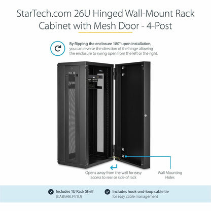 StarTech.com 26U Wall Mount Server Rack Cabinet - 20 in. Depth, Lockable, Hinged Door for Data and Network Equipment
