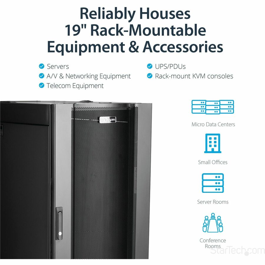 StarTech.com 25U Server Rack Cabinet - 37 Inch Deep Enclosure for IT and A/V Equipment