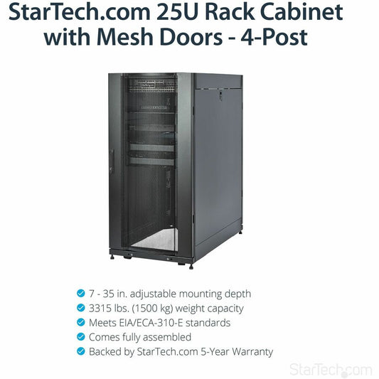 StarTech.com 25U Server Rack Cabinet - 37 Inch Deep Enclosure for IT and A/V Equipment