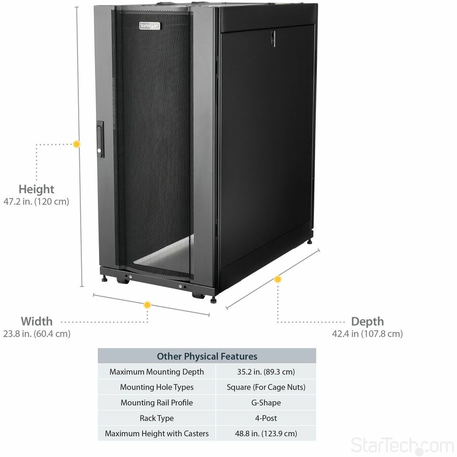 StarTech.com 25U Server Rack Cabinet - 37 Inch Deep Enclosure for IT and A/V Equipment