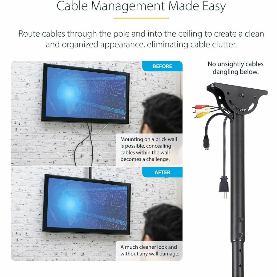 StarTech.com FPCEILPTBLP Ceiling TV Mount for 32-75 Inch Displays with Adjustable Height and Full Motion