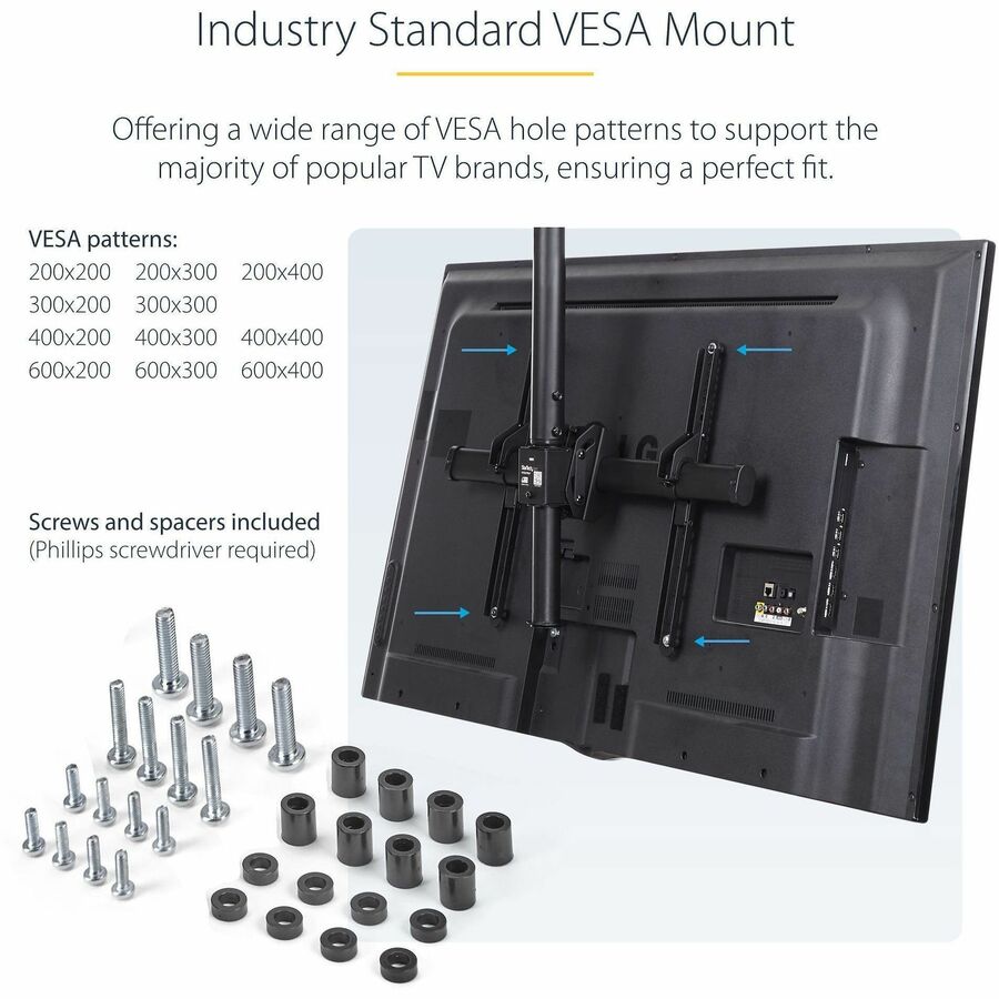 StarTech.com FPCEILPTBLP Ceiling TV Mount for 32-75 Inch Displays with Adjustable Height and Full Motion