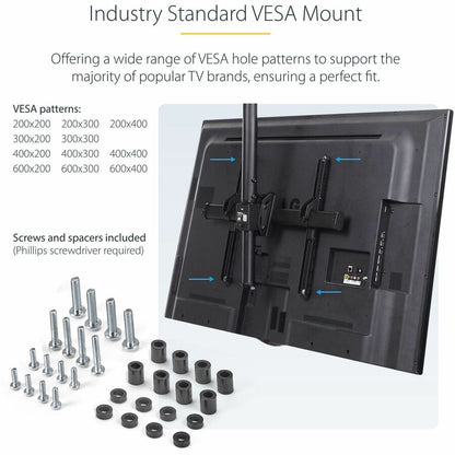 StarTech.com FPCEILPTBLP Ceiling TV Mount for 32-75 Inch Displays with Adjustable Height and Full Motion