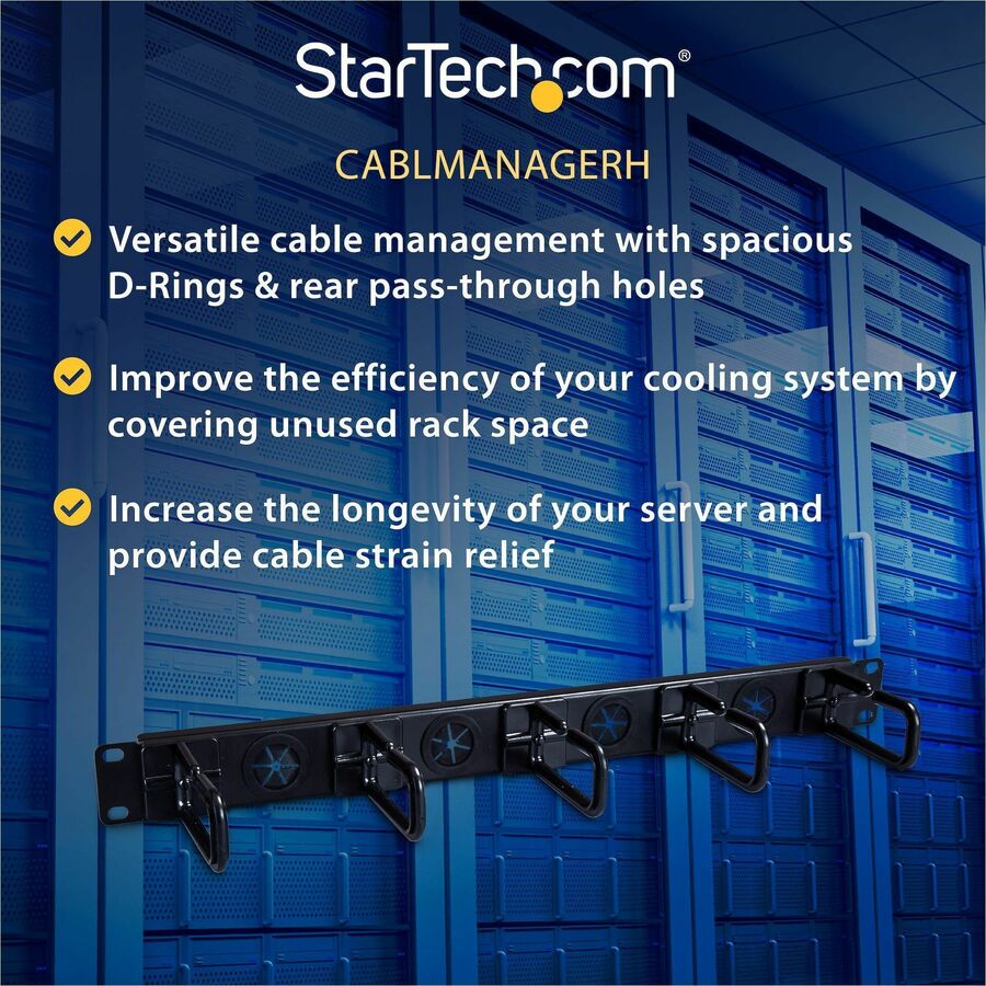 StarTech.com 1U Server Rack Cable Management Panel CABLMANAGERH for Efficient Cable Organization