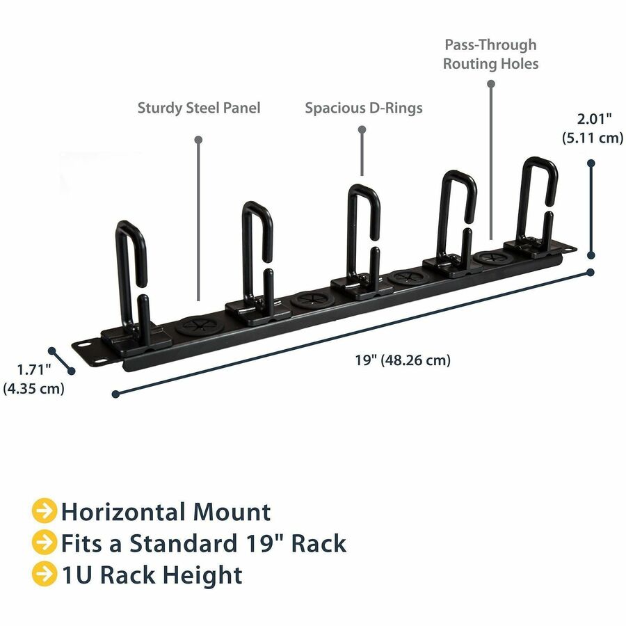 StarTech.com 1U Server Rack Cable Management Panel CABLMANAGERH for Efficient Cable Organization
