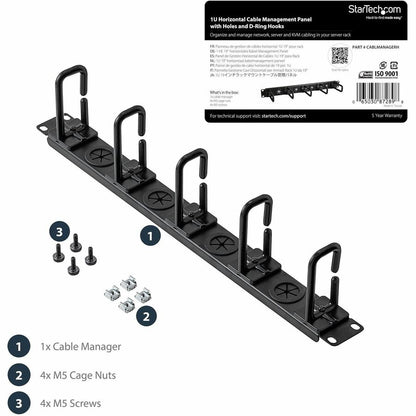 StarTech.com 1U Server Rack Cable Management Panel CABLMANAGERH for Efficient Cable Organization