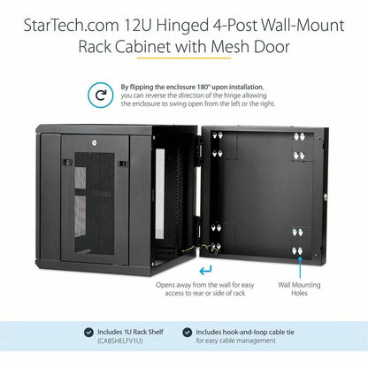 StarTech.com 12U Wall-Mount Server Rack Cabinet - 19.7 in Deep Hinged Enclosure