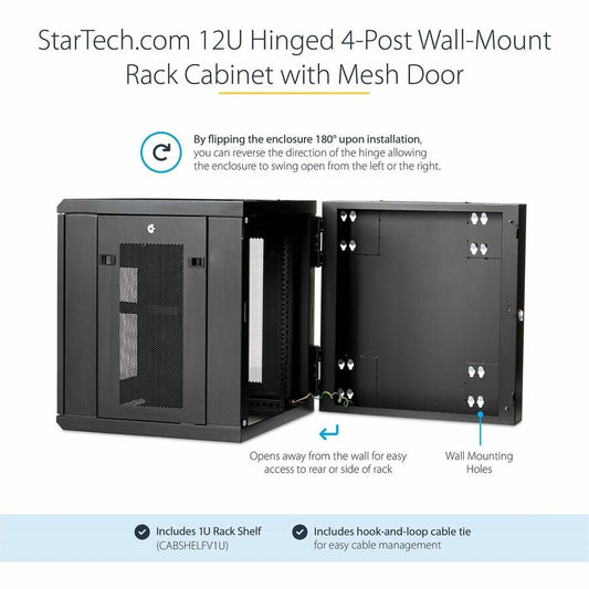 StarTech.com 12U Wall-Mount Server Rack Cabinet - 19.7 in Deep Hinged Enclosure