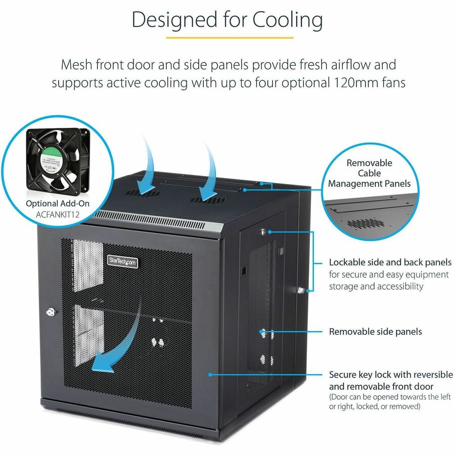 StarTech.com 12U Wall-Mount Server Rack Cabinet - 19.7 in Deep Hinged Enclosure