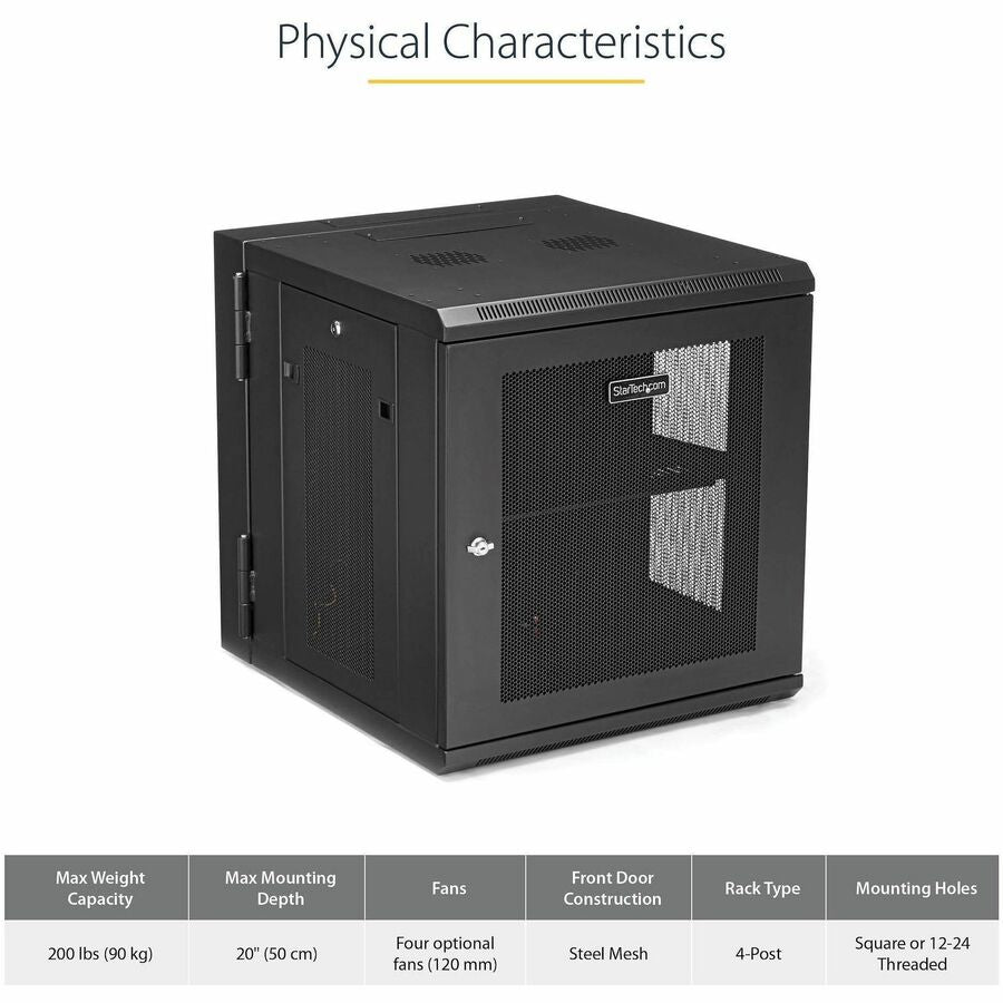 StarTech.com 12U Wall-Mount Server Rack Cabinet - 19.7 in Deep Hinged Enclosure
