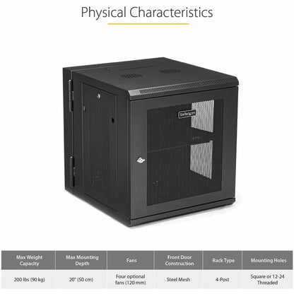 StarTech.com 12U Wall-Mount Server Rack Cabinet - 19.7 in Deep Hinged Enclosure