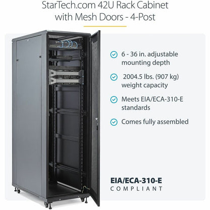 StarTech.com 42U Server Rack Cabinet - 36-inch Deep Equipment Enclosure with Casters and Lockable Doors