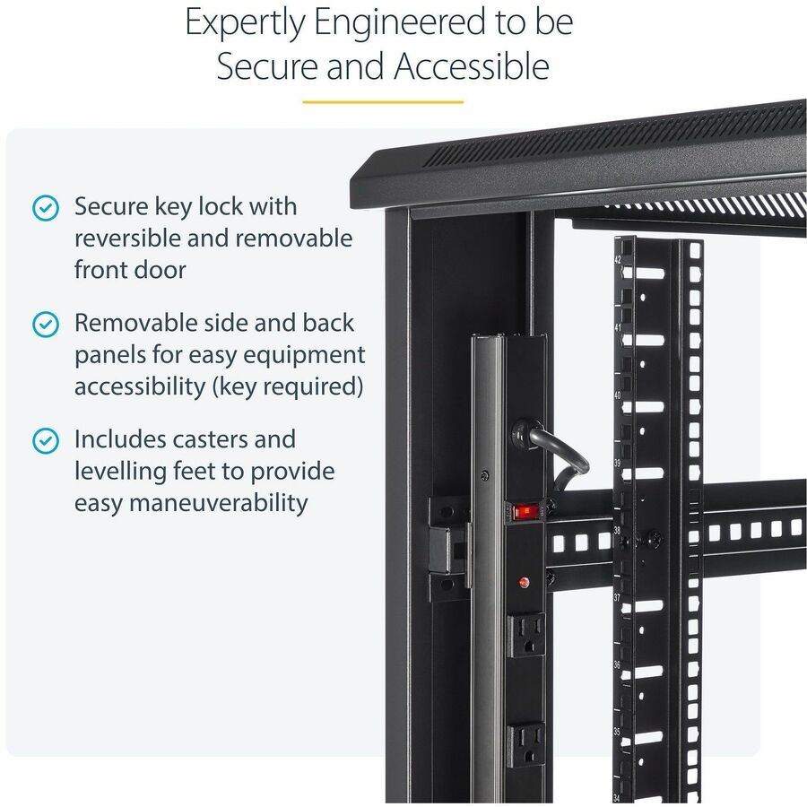 StarTech.com 42U Server Rack Cabinet - 36-inch Deep Equipment Enclosure with Casters and Lockable Doors