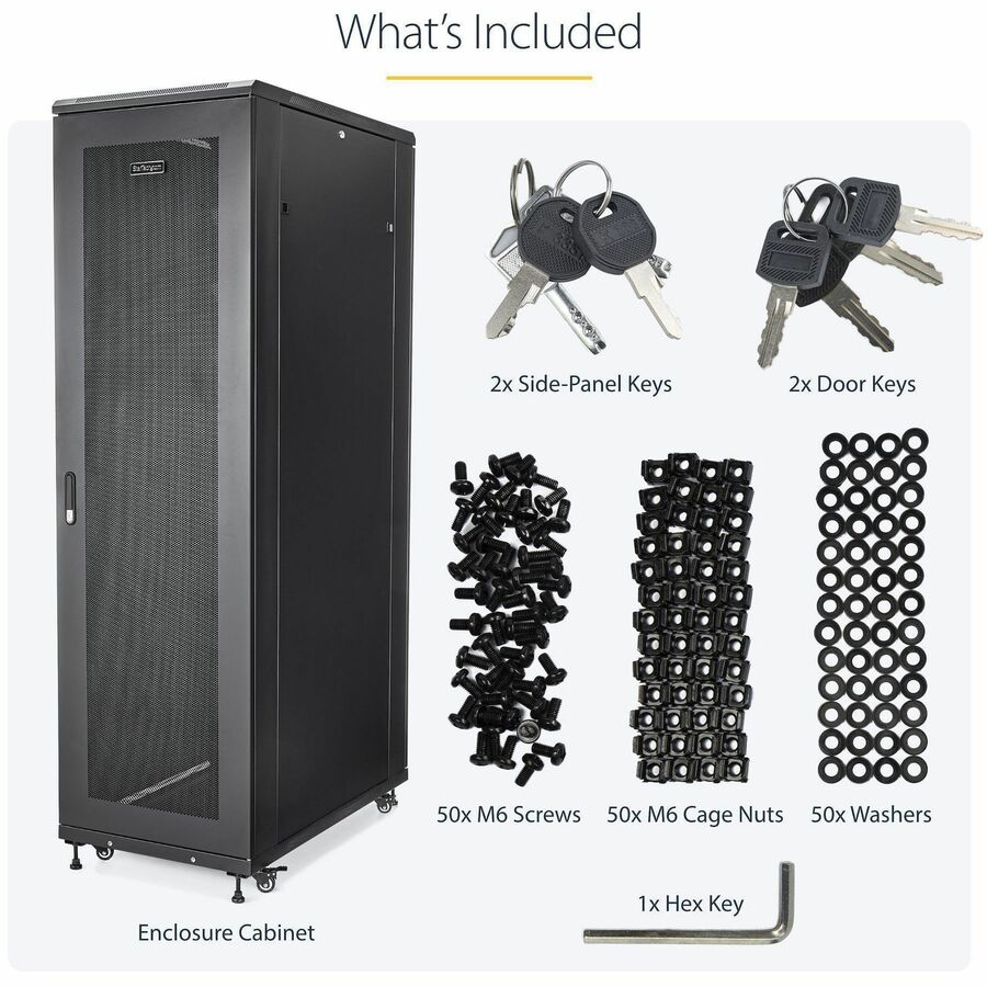 StarTech.com 42U Server Rack Cabinet - 36-inch Deep Equipment Enclosure with Casters and Lockable Doors