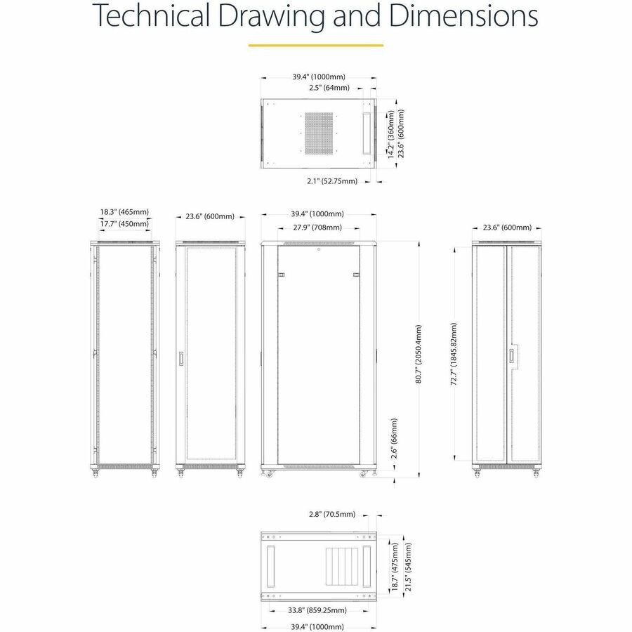 StarTech.com 42U Server Rack Cabinet - 36-inch Deep Equipment Enclosure with Casters and Lockable Doors