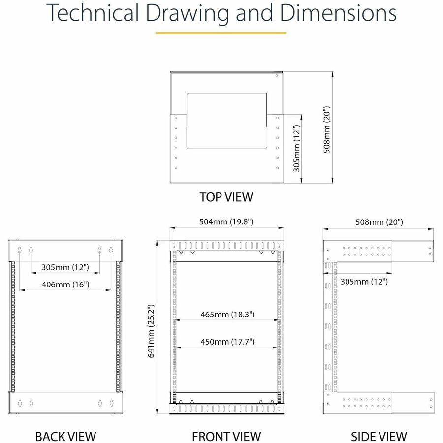StarTech.com 12U Wall Mount Server Rack - Adjustable Open Frame Steel Data Rack for Networking Equipment