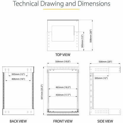 StarTech.com 12U Wall Mount Server Rack - Adjustable Open Frame Steel Data Rack for Networking Equipment