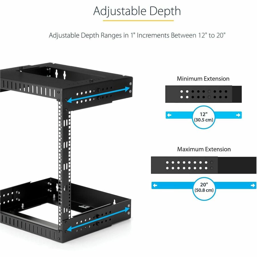 StarTech.com 12U Wall Mount Server Rack - Adjustable Open Frame Steel Data Rack for Networking Equipment