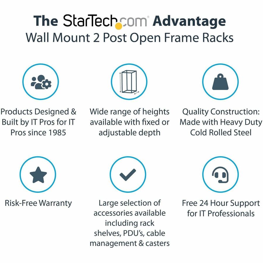 StarTech.com 12U Wall Mount Server Rack - Adjustable Open Frame Steel Data Rack for Networking Equipment