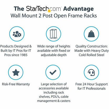 StarTech.com 12U Wall Mount Server Rack - Adjustable Open Frame Steel Data Rack for Networking Equipment