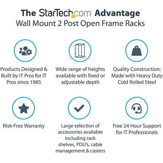 StarTech.com 12U Wall Mount Server Rack - Adjustable Open Frame Steel Data Rack for Networking Equipment