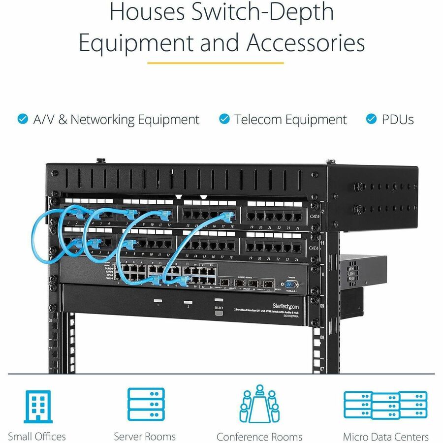 StarTech.com 12U Wall Mount Server Rack - Adjustable Open Frame Steel Data Rack for Networking Equipment