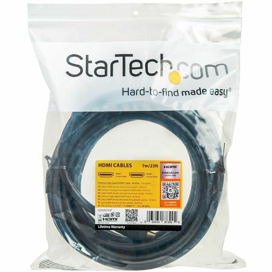 StarTech.com 23ft (7m) Premium Certified HDMI 2.0 Cable with Ethernet for Ultra HD 4K and HDR Support