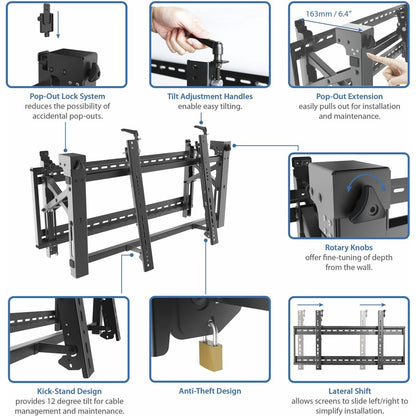 StarTech.com VIDWALLMNT Video Wall Mount for 45 to 70-Inch Displays with Pop-Out Design and Micro-Adjustment