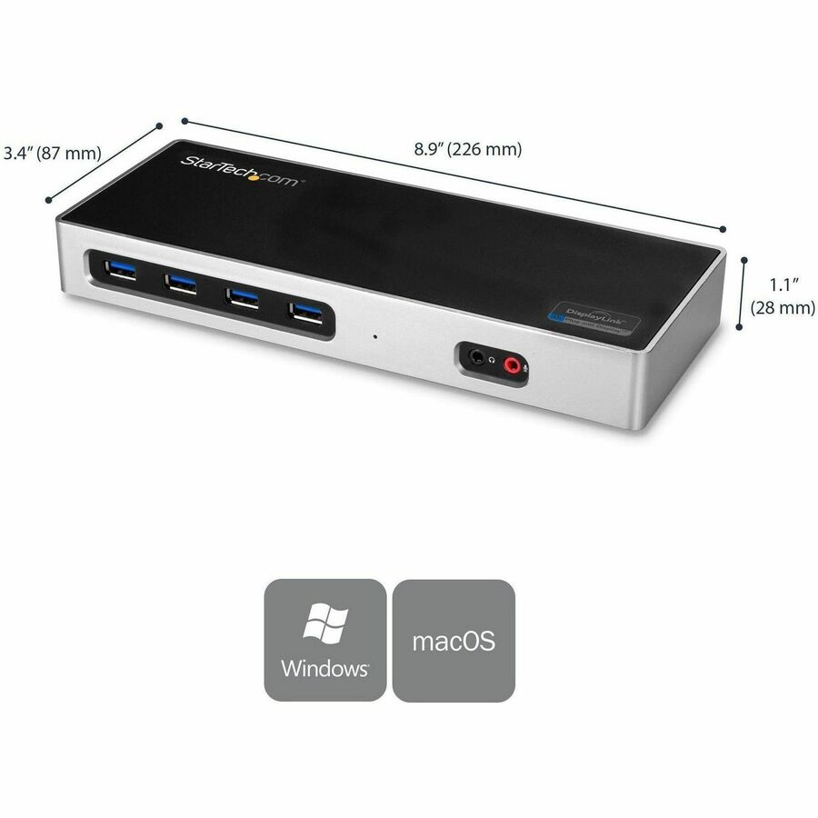 StarTech.com DK30A2DH Dual 4K Docking Station with 6 USB 3.0 Ports for Mac and Windows Laptops