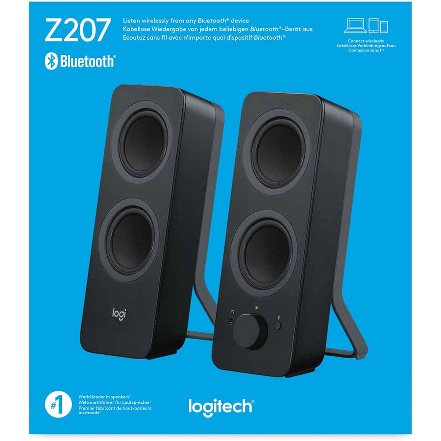 Logitech Z207 Bluetooth Speaker System – 5W RMS, Wireless Stereo Speakers for Computer and Devices, Black