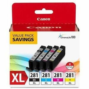 Canon CLI-281 XL Original Inkjet Ink Cartridge Value Pack - Black, Cyan, Magenta & Yellow for Canon PIXMA Printers