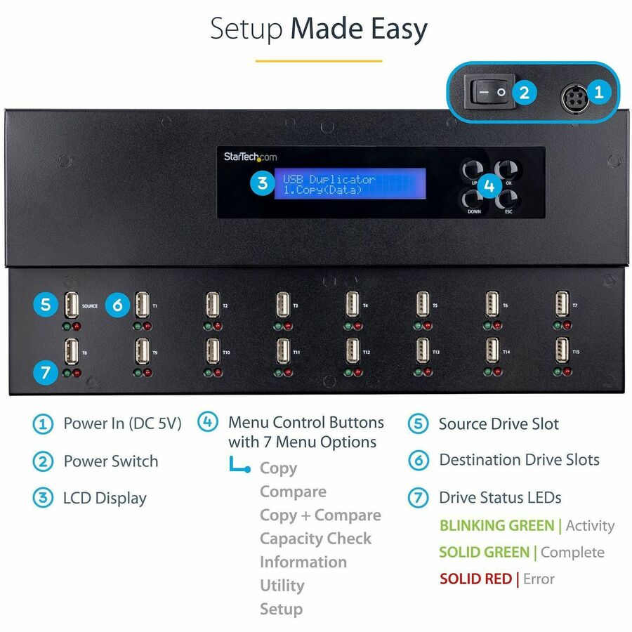 StarTech.com 1:15 Standalone USB Duplicator and Eraser - USB Flash Drive Copier and Sanitizer