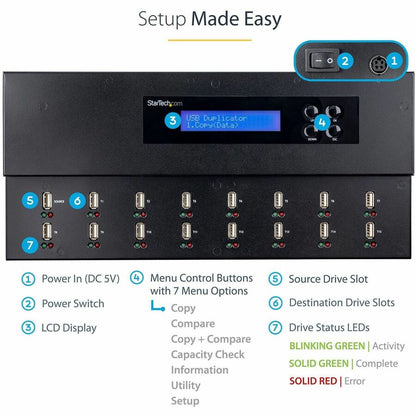 StarTech.com 1:15 Standalone USB Duplicator and Eraser - USB Flash Drive Copier and Sanitizer